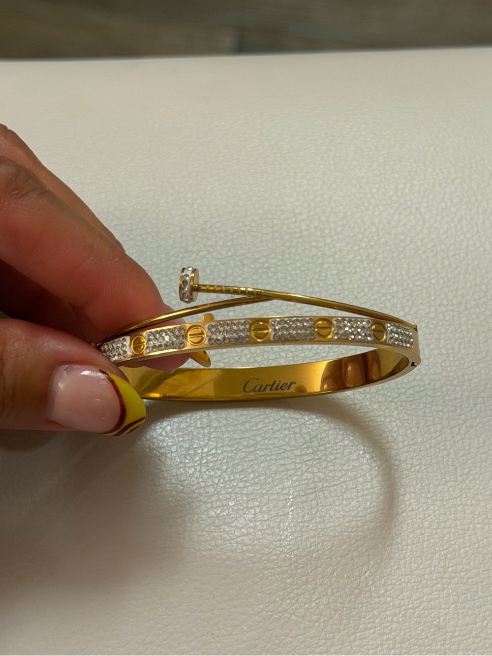 Two-Tone Diamond Love Bracelet in Yellow Gold and White